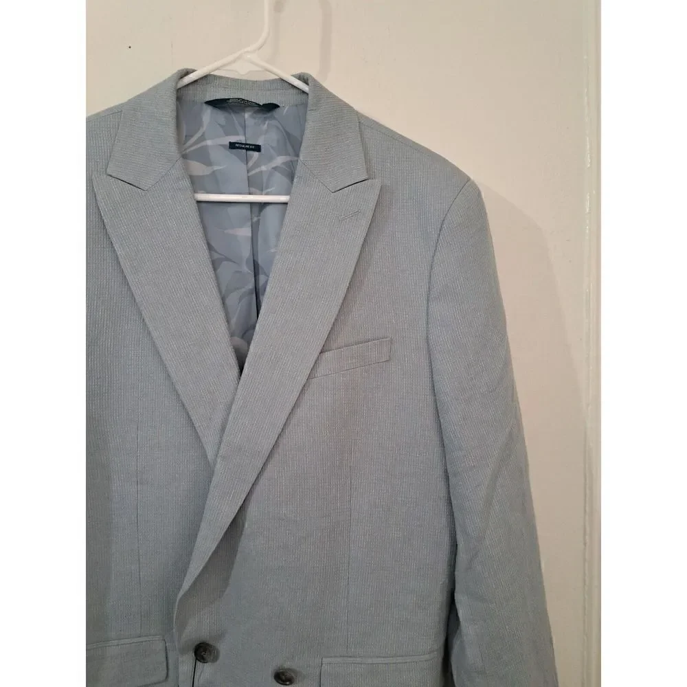 Perry Ellis Mens 40R Blazer Jacket Blue Gray cotton Spring Summer Lightweight